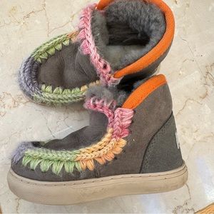 Mou kids Crochet-trimmed suede sneakers size29